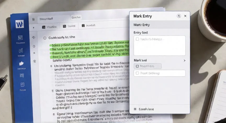 como hacer indice en word, Ventana de diálogo para marcar entradas manuales en la tabla de contenido de Word