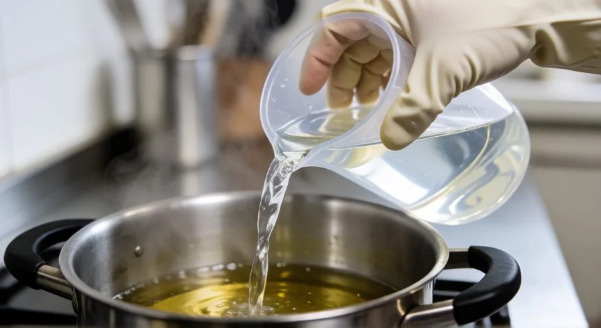 como hacer jabon con aceite usado, Pastillas de jabón casero curando en estante de madera con etiqueta de 30 días