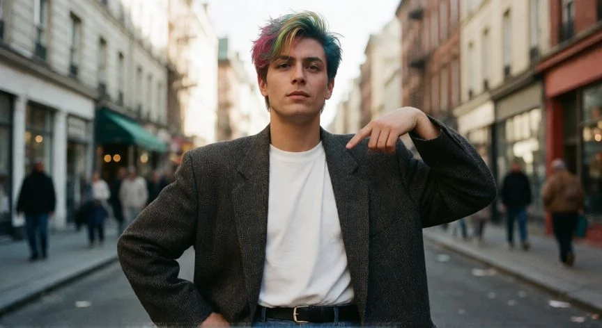 como hacer la foto de los 80 en instagram, Retrato ochentero con chamarras de mezclilla, hombreras y pelo voluminoso, estética foto analógica 80s