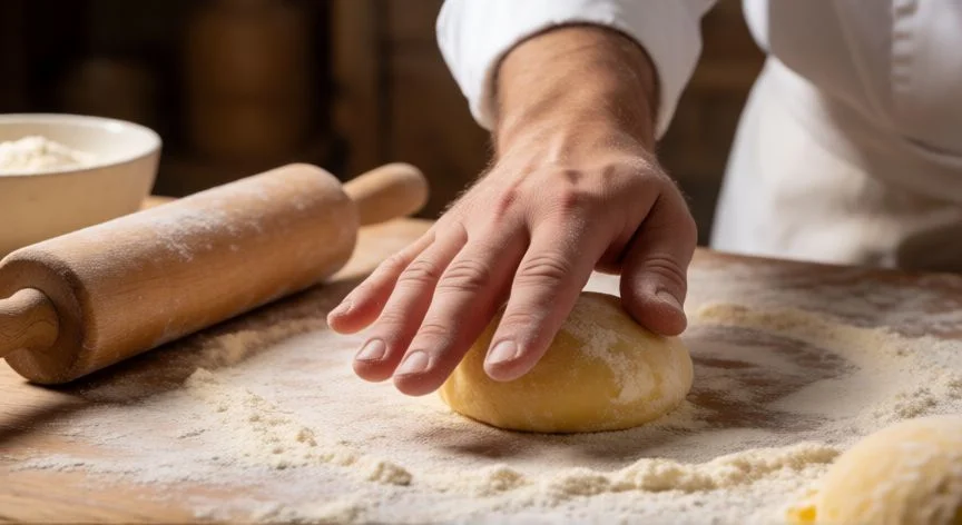 Preparación de masa fresca para la lasaña italiana tradicional