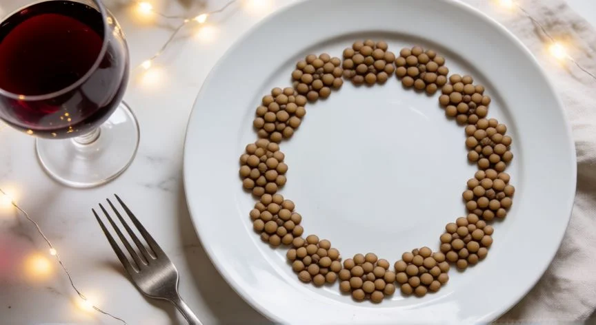 como hacer lentejas para año nuevo, Plato con doce lentejas dispuestas para la tradición de las uvas de medianoche