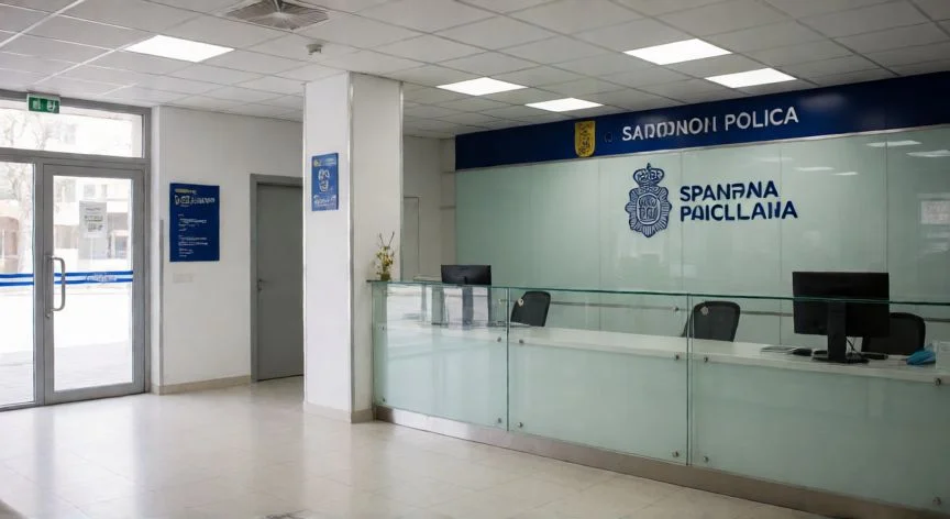 como hacer mi nuevo dni, Interior moderno de una comisaría de policía en España listo para atención al ciudadano