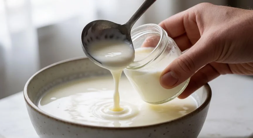 como hacer nata casera, Proceso de retirar la nata casera con una cuchara