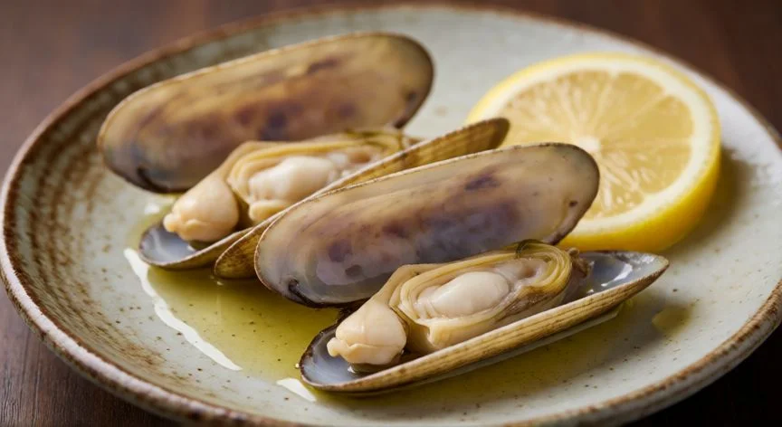 como hacer navajas a la plancha, Plato de navajas a la plancha servidas con aceite de oliva y limón