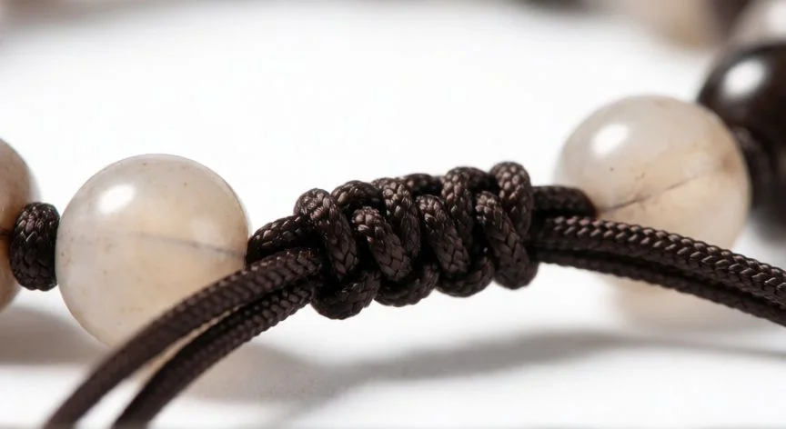 como hacer nudo corredizo pulsera, Cierre de nudo corredizo ajustable terminado en pulsera con cuentas