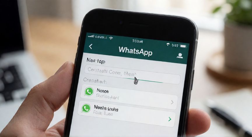 Pantalla de móvil mostrando la creación de un nuevo contacto en WhatsApp