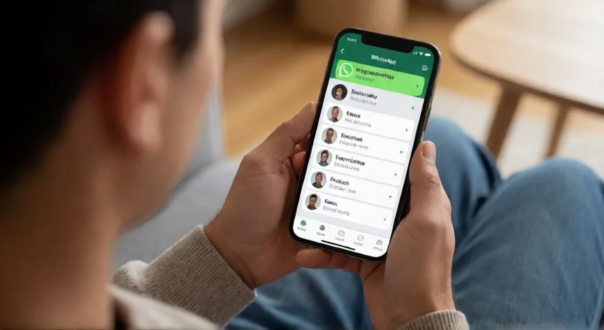 como hacer nuevo contacto en whatsapp, Persona guardando un contacto nuevo en la aplicación de mensajería