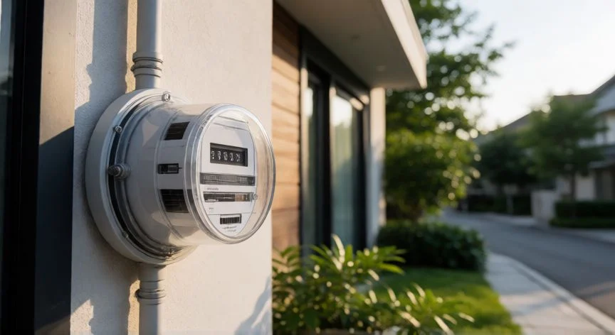 como hacer nuevo contrato de luz, Contador eléctrico en la fachada de una vivienda