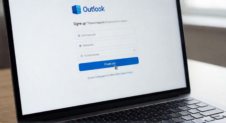 Pantalla de registro de cuenta Microsoft Outlook en una laptop moderna