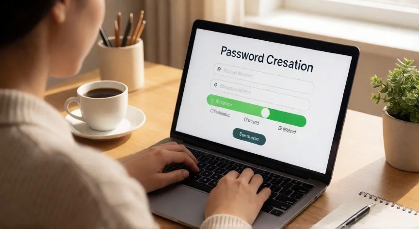 como hacer nuevo correo de hotmail, Persona creando una contraseña segura en su ordenador de sobremesa