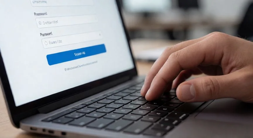 Persona registrando una nueva cuenta de correo electrónico en un portátil