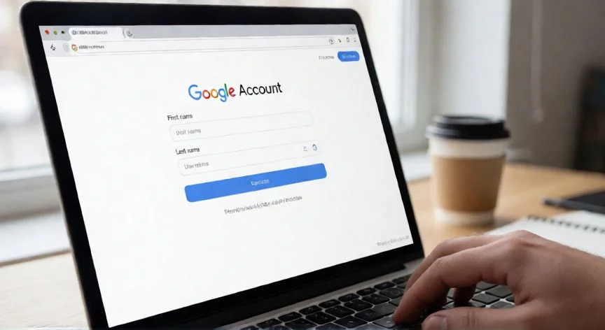 Pantalla de ordenador mostrando el formulario de creación de cuenta de Gmail
