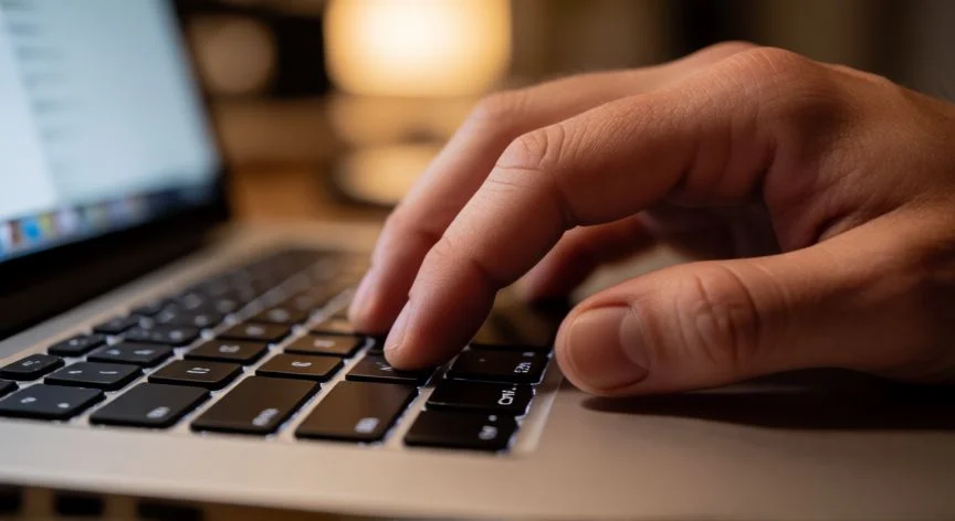 como hacer nuevo documento, Manos usando el atajo de teclado para crear un archivo nuevo en el portátil