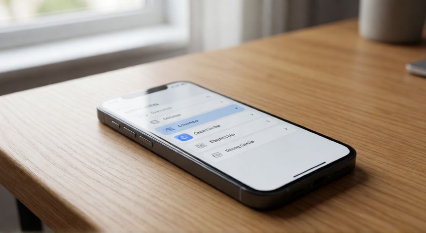 Smartphone en escritorio mostrando menú de limpieza de almacenamiento
