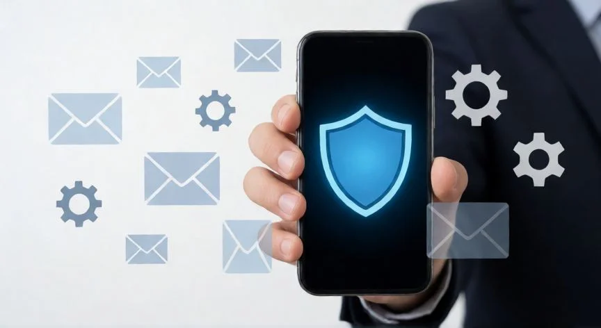 como hacer nuevo email, Icono de seguridad y gestión de correos electrónicos en un smartphone