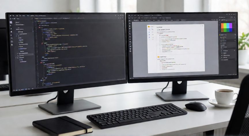 como hacer nuevo escritorio en windows, Estación de trabajo con monitores mostrando diferentes escritorios virtuales