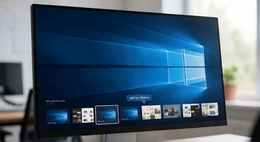 como hacer nuevo escritorio windows 10, Interfaz de vista de tareas de Windows 10 mostrando la creación de un nuevo escritorio virtual