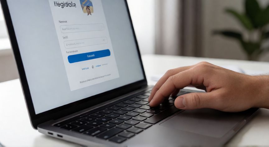 Persona registrándose en Facebook desde su portátil