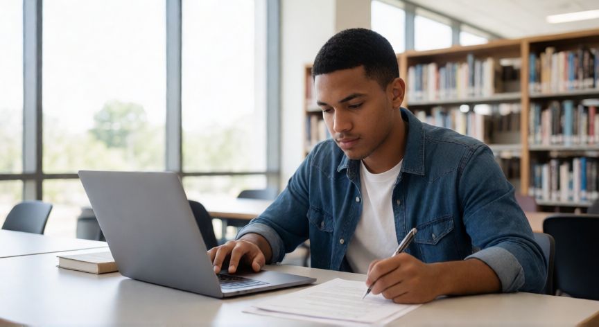 Estudiante universitario completando su matrícula en la UASD