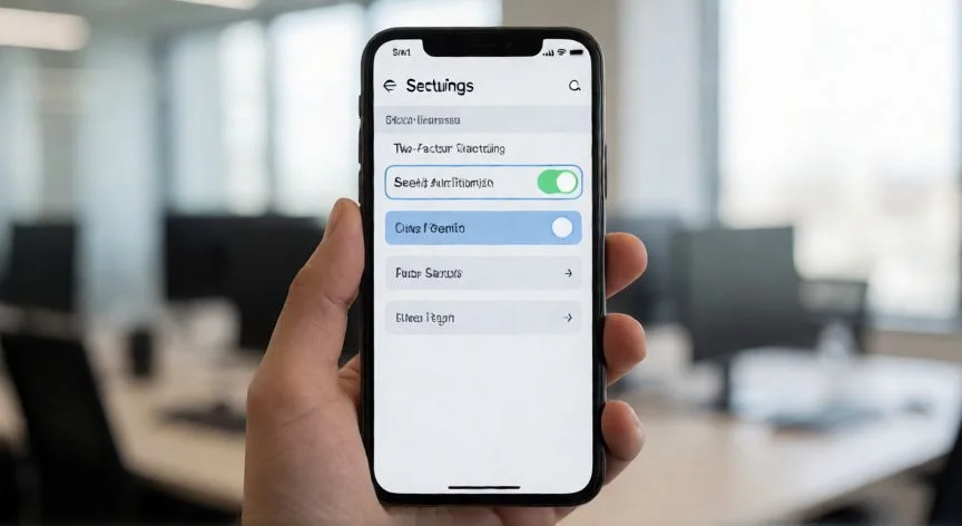 como hacer nuevo mail, Teléfono móvil mostrando la configuración de seguridad y autenticación en dos pasos