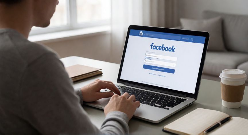 Persona creando una cuenta nueva en Facebook desde su laptop