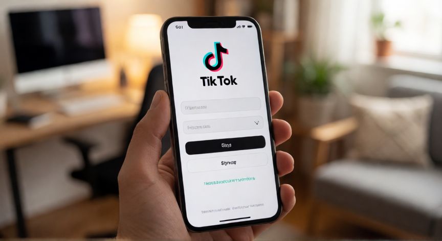 Pantalla de registro de TikTok en un smartphone con interfaz limpia