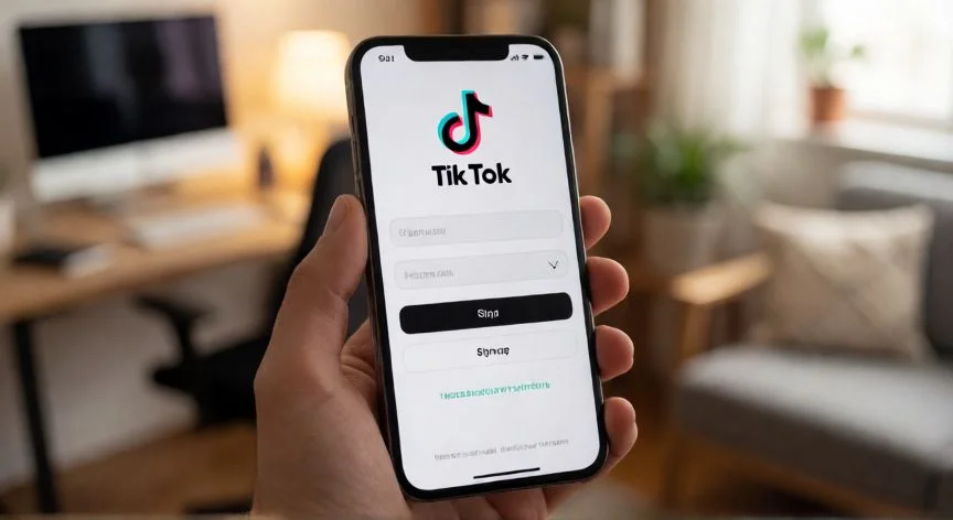 Pantalla de registro de TikTok en un smartphone con interfaz limpia
