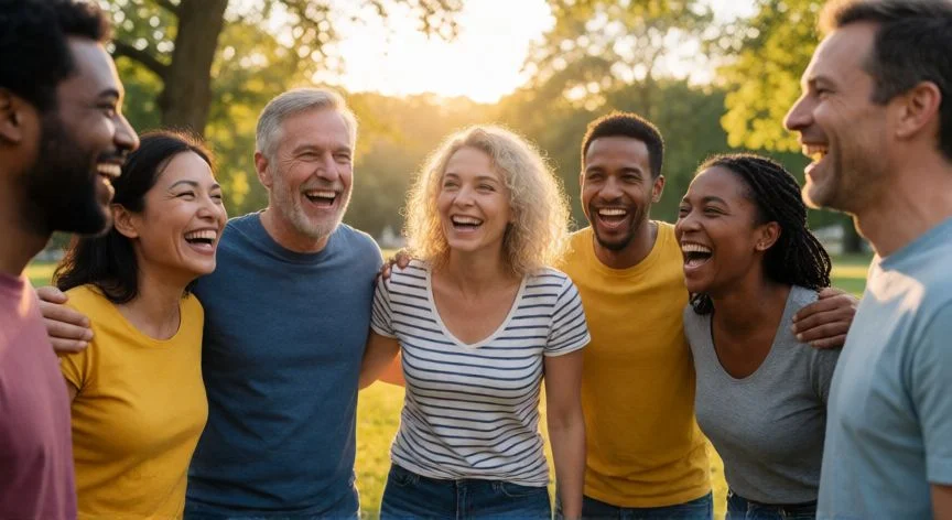 como hacer nuevos amigos, Grupo de amigos disfrutando de la tarde en un parque al aire libre