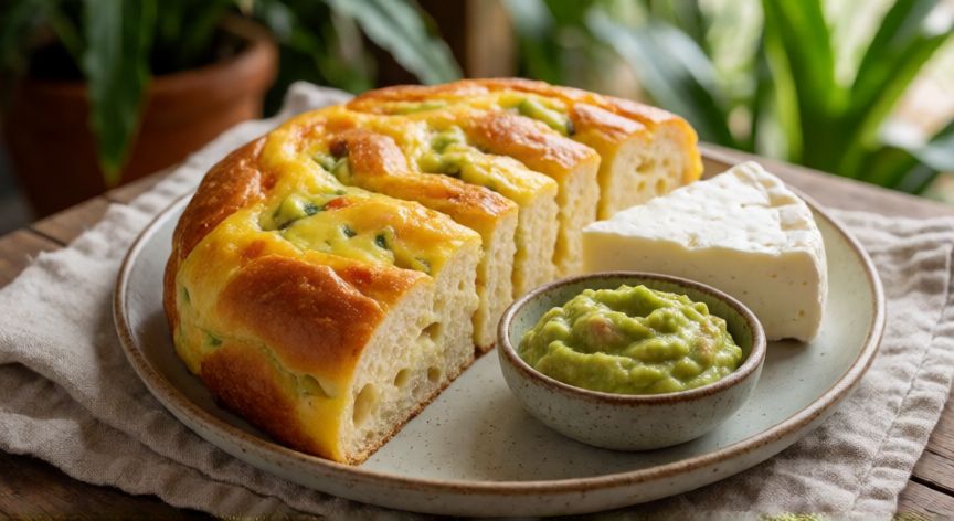 como hacer pan aliñado colombiano, Rodajas de pan aliñado con queso y guacamole