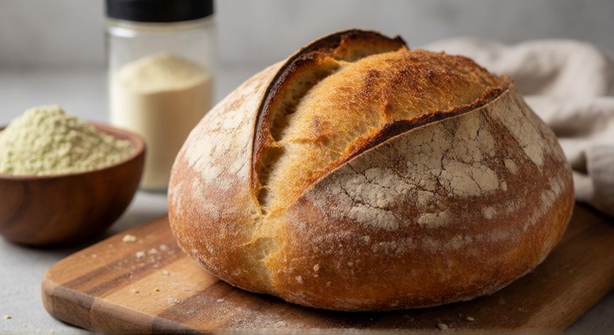 como hacer pan alto en proteina, Pan artesanal alto en proteína con ingredientes como harina de guisantes y colágeno
