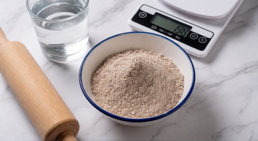 como hacer pan con trigo sarraceno, Ingredientes para hacer pan de trigo sarraceno: harina, agua y utensilios