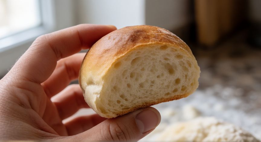 como hacer pan en 3 minutos, Porción de pan fresco recién horneado en microondas