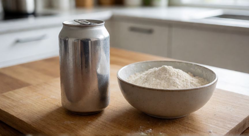 como hacer pan en 3 minutos, Lata metálica preparada para cocinar pan en microondas