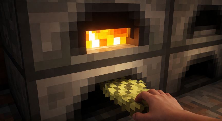 como hacer pan en minecraft, Horno de Minecraft cocinando trigo para hacer pan