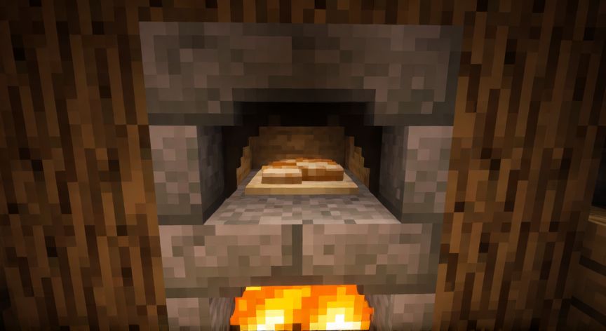 como hacer pan en survivalcraft 2, Horno de piedra con pan cociéndose en Survivalcraft 2