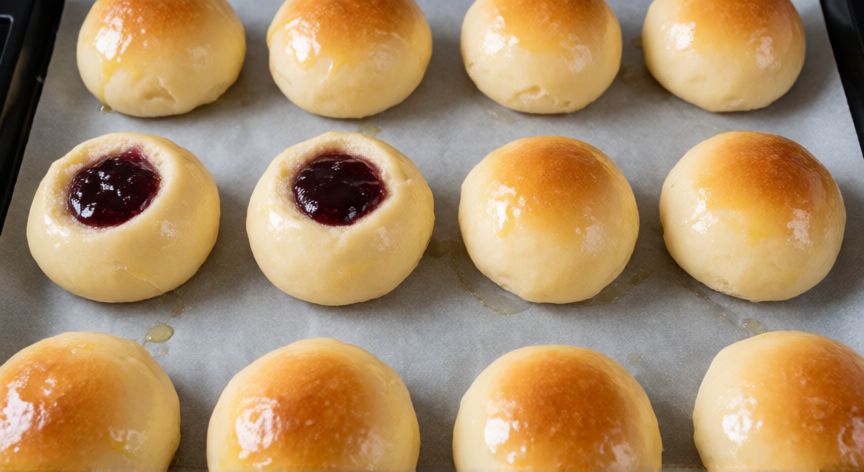 como hacer pan julia kani, Panes Julia Kani rellenos y pincelados con huevo antes de hornear