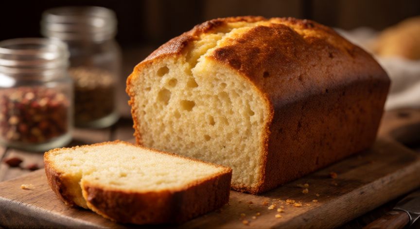 como hacer pan keto, Pan keto de harina de almendra recién horneado sobre tabla de madera