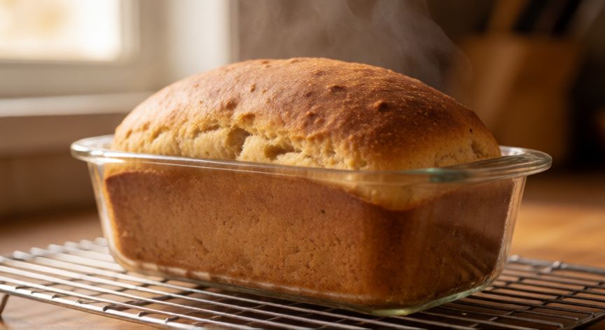 como hacer pan libre de gluten, Pan libre de gluten recién horneado enfriándose en una rejilla