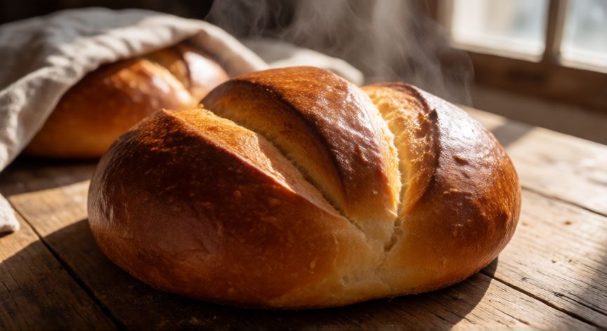 como hacer pan marraqueta, Pan marraqueta recién horneado con corteza dorada y cortes clásicos