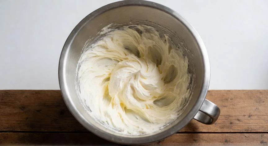 Pan nube recién horneado en bandeja con papel vegetal, textura dorada y esponjosa