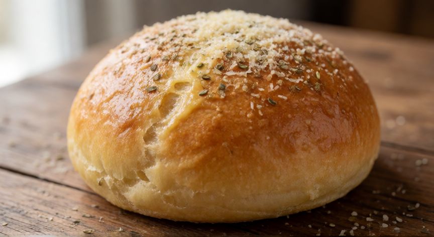 como hacer pan oregano parmesano de subway, Pan redondo con corteza dorada espolvoreado con parmesano y orégano