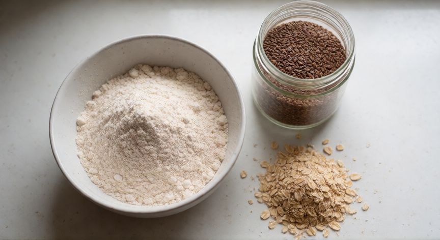como hacer pan para diabeticos, Ingredientes para pan diabético: harina integral, semillas de lino y avena