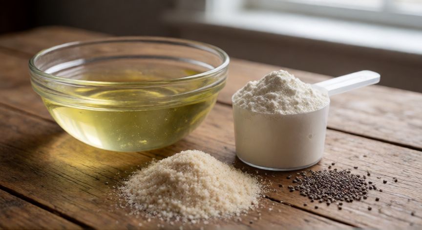 como hacer pan proteico sin harina, Ingredientes para pan proteico sin harina: claras de huevo y proteína en polvo
