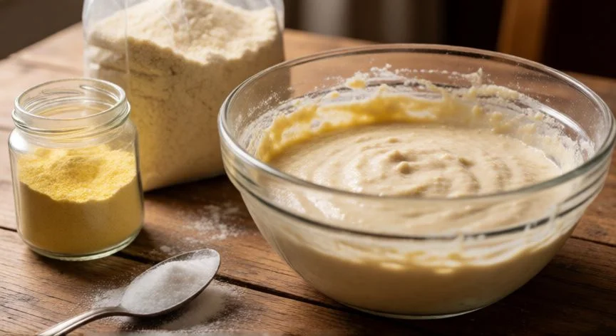 Ingredientes para pan vegano sin gluten con goma xantana y harinas alternativas