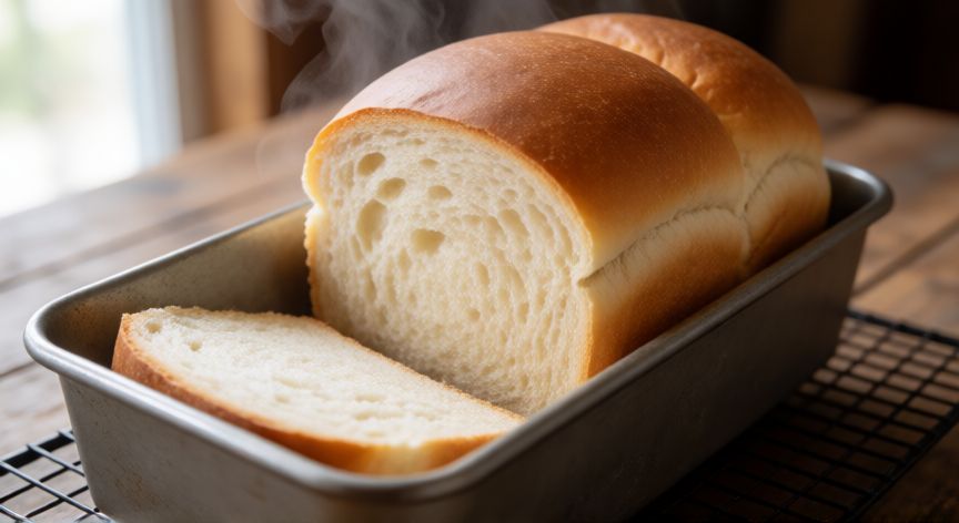 como hacer pan virginia, Pan Virginia recién horneado con miga blanca y corteza dorada