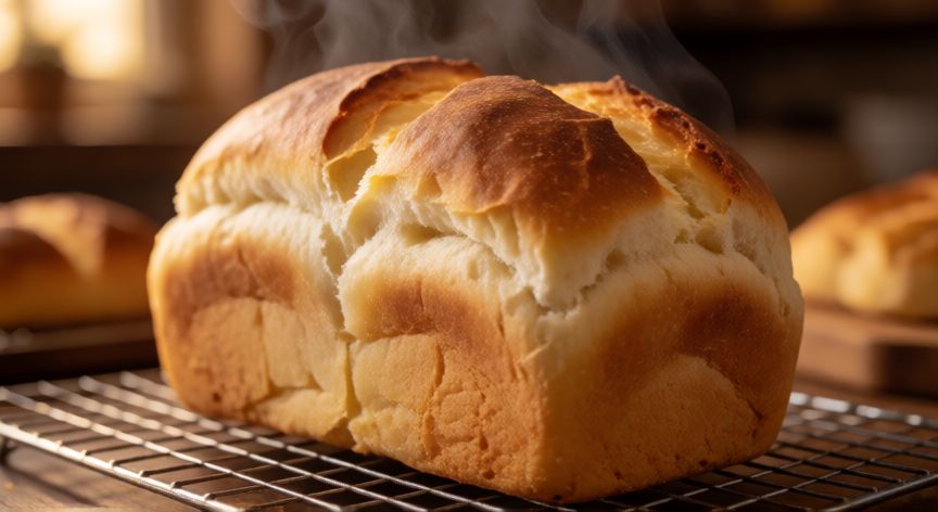 como hacer pan yuca, Pan de yuca recién horneado con corteza dorada sobre rejilla de enfriamiento