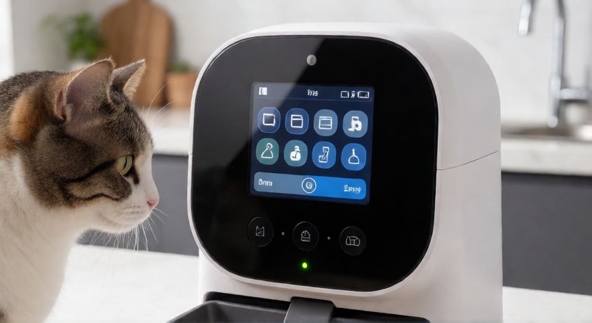 como hacer para que cada gato coma su comida, Comedero automático con lector de microchip para gatos