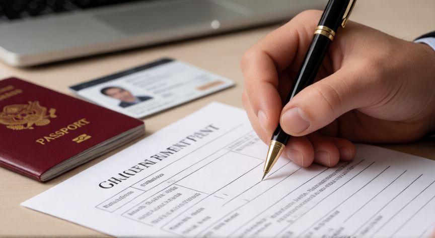 Persona rellenando el formulario oficial para solicitar un pasaporte nuevo