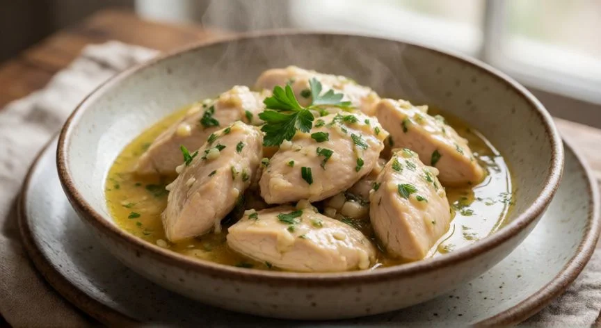 como hacer pollo al ajillo jugoso, Plato final de pollo al ajillo jugoso con salsa brillante