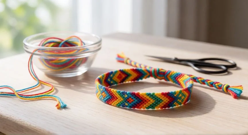 como hacer pulseras de hilo, Pulsera de macramé terminada en turquesa con cuentas de madera